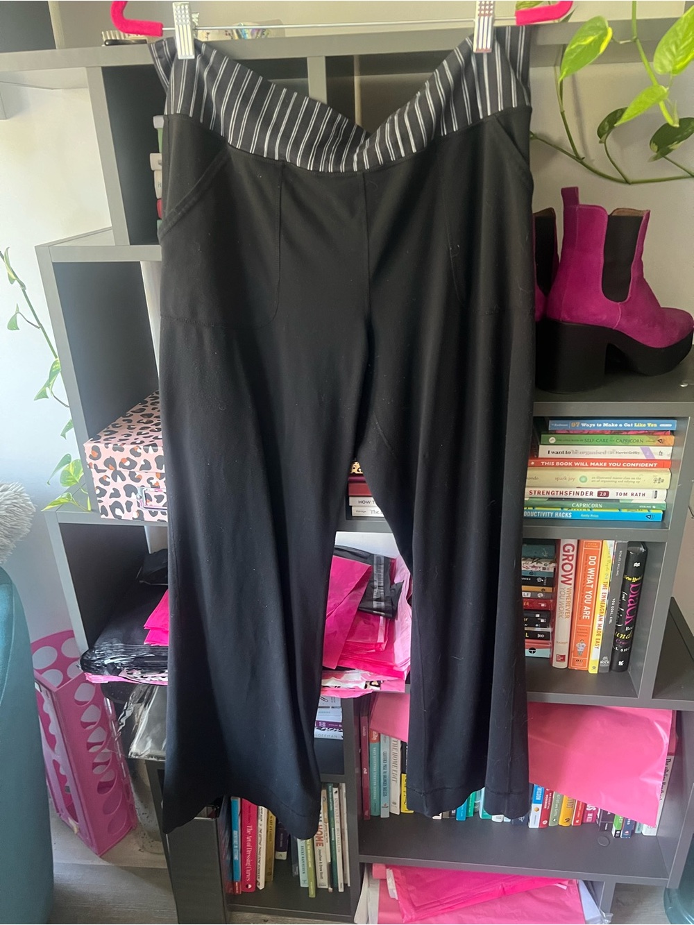 lululemon Black Boot-Cut Pull-On Pants with Striped Waistband